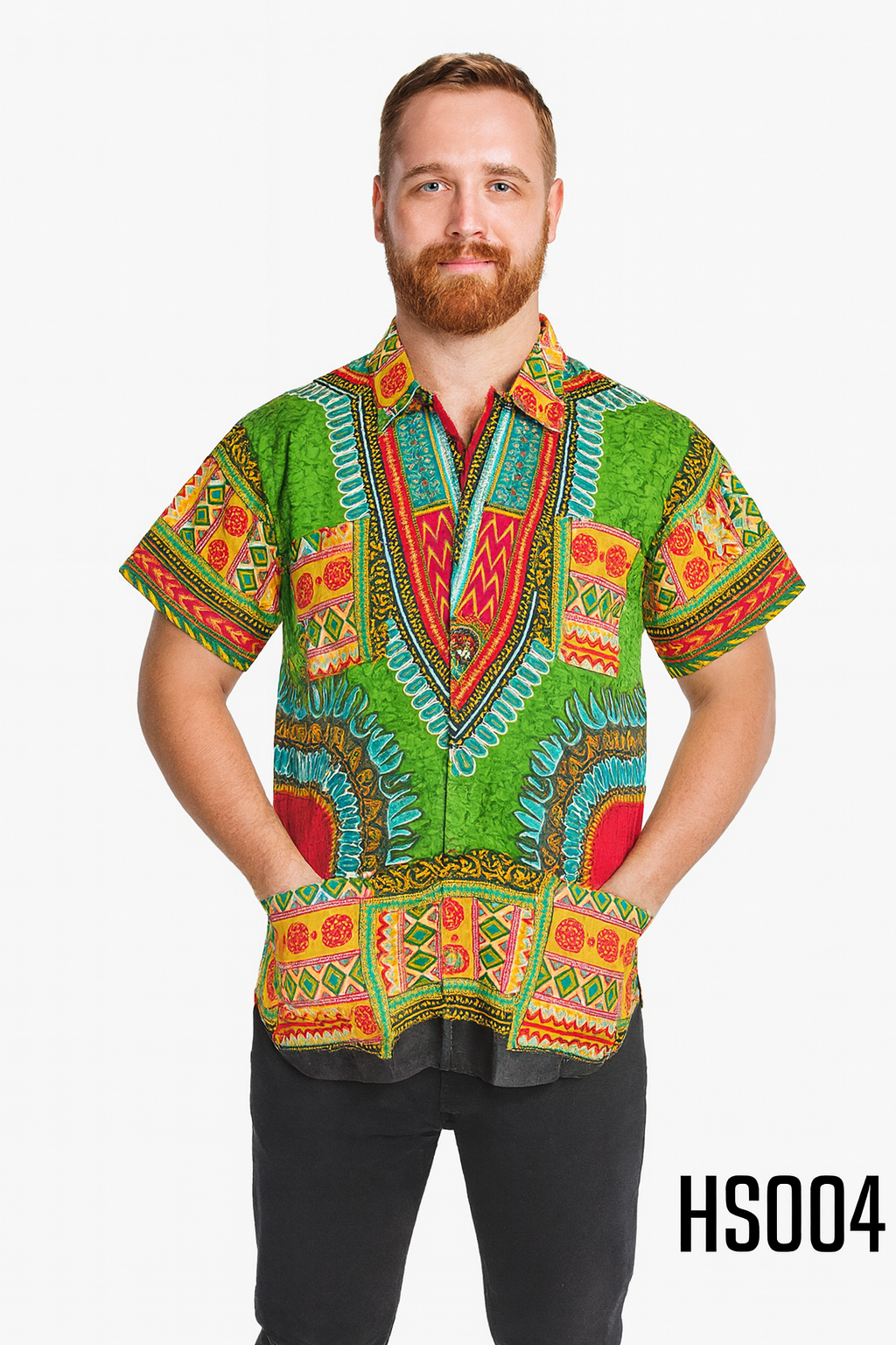Camisa de Hombre de Botones Estampado Afrocaribeño Verde