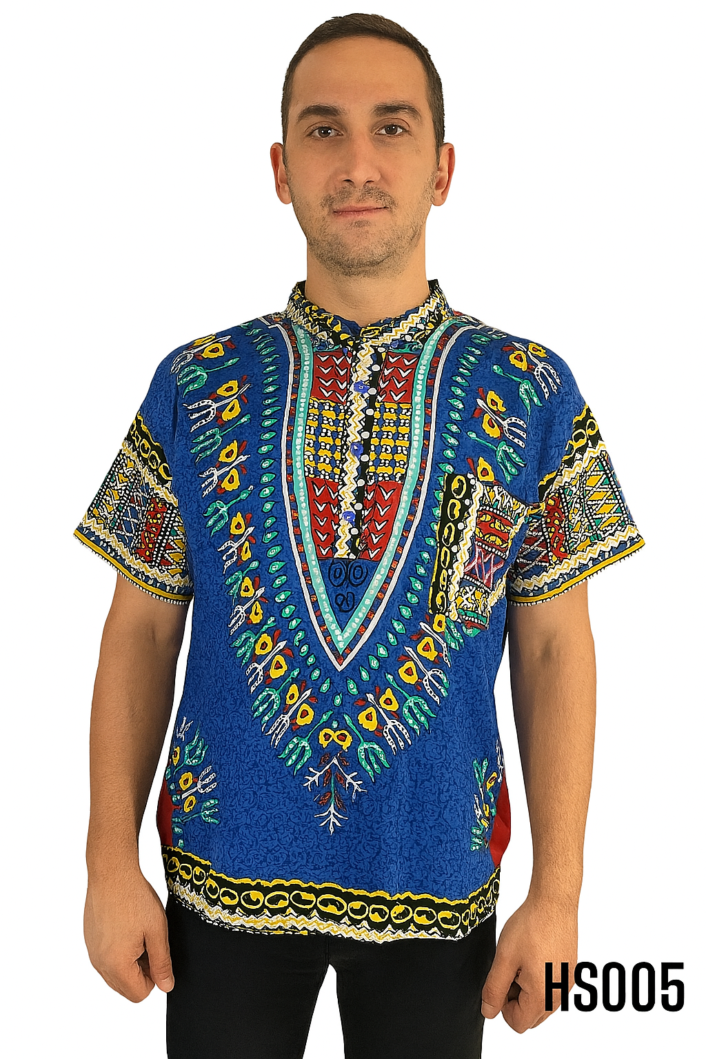 Camisa de Hombre de Botones con Estampado Afrocaribeño Azul