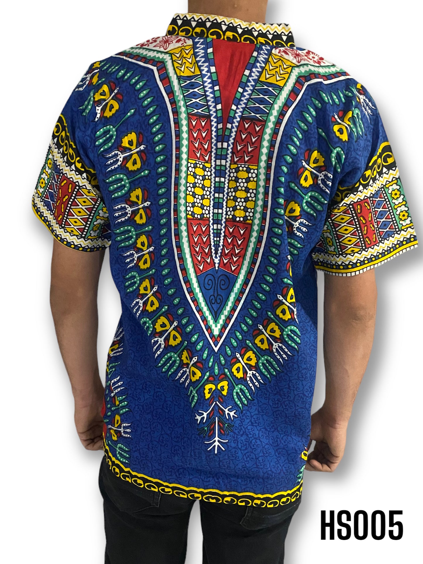 Camisa de Hombre de Botones con Estampado Afrocaribeño Azul
