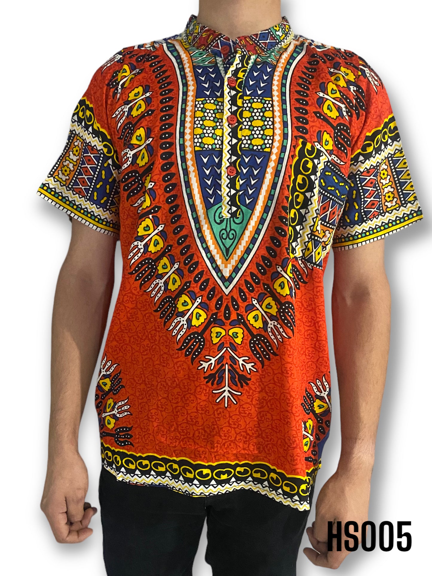 Camisa de Hombre de Botones con Estampado Afrocaribeño Naranja