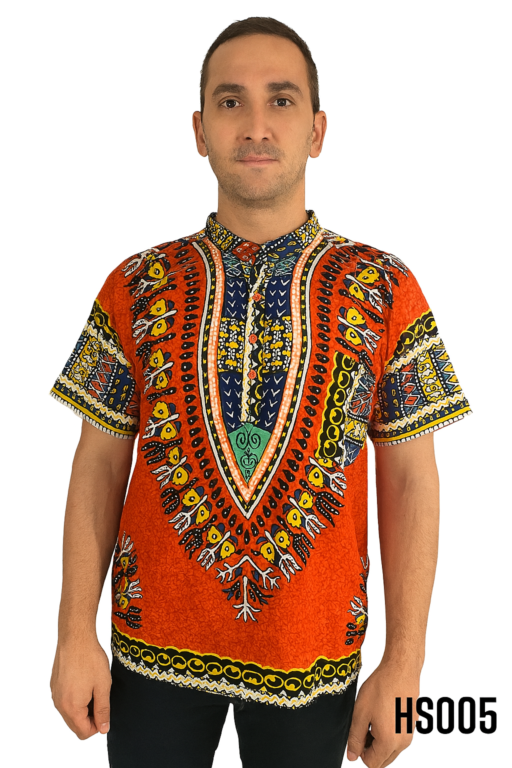 Camisa de Hombre de Botones con Estampado Afrocaribeño Naranja