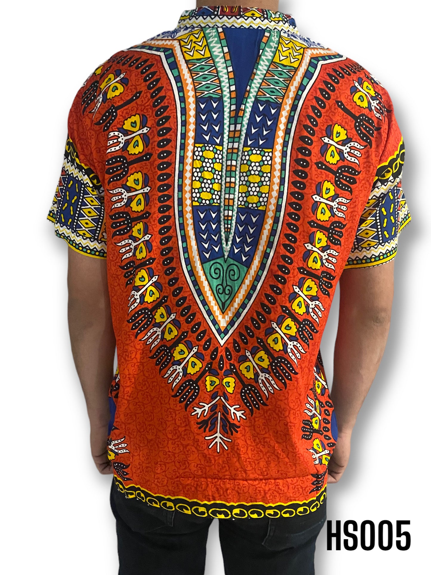 Camisa de Hombre de Botones con Estampado Afrocaribeño Naranja