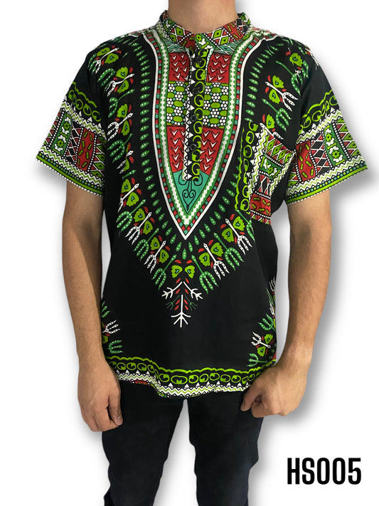 Camisa de Hombre de Botones con Estampado Afrocaribeño Negro