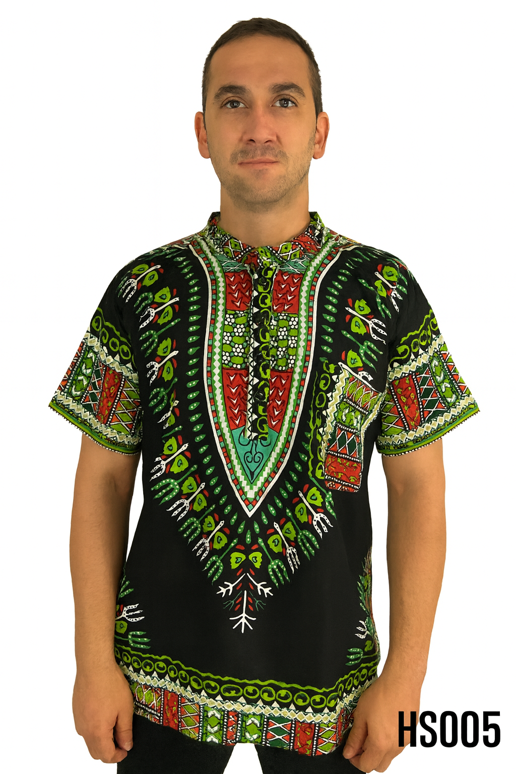 Camisa de Hombre de Botones con Estampado Afrocaribeño Negro