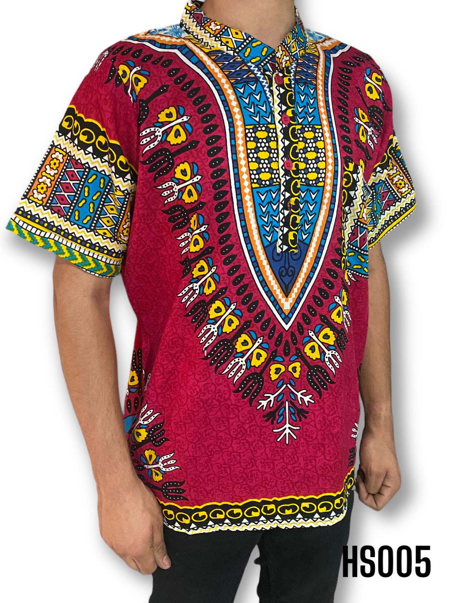 Camisa de Hombre de Botones con Estampado Afrocaribeño Fucsia