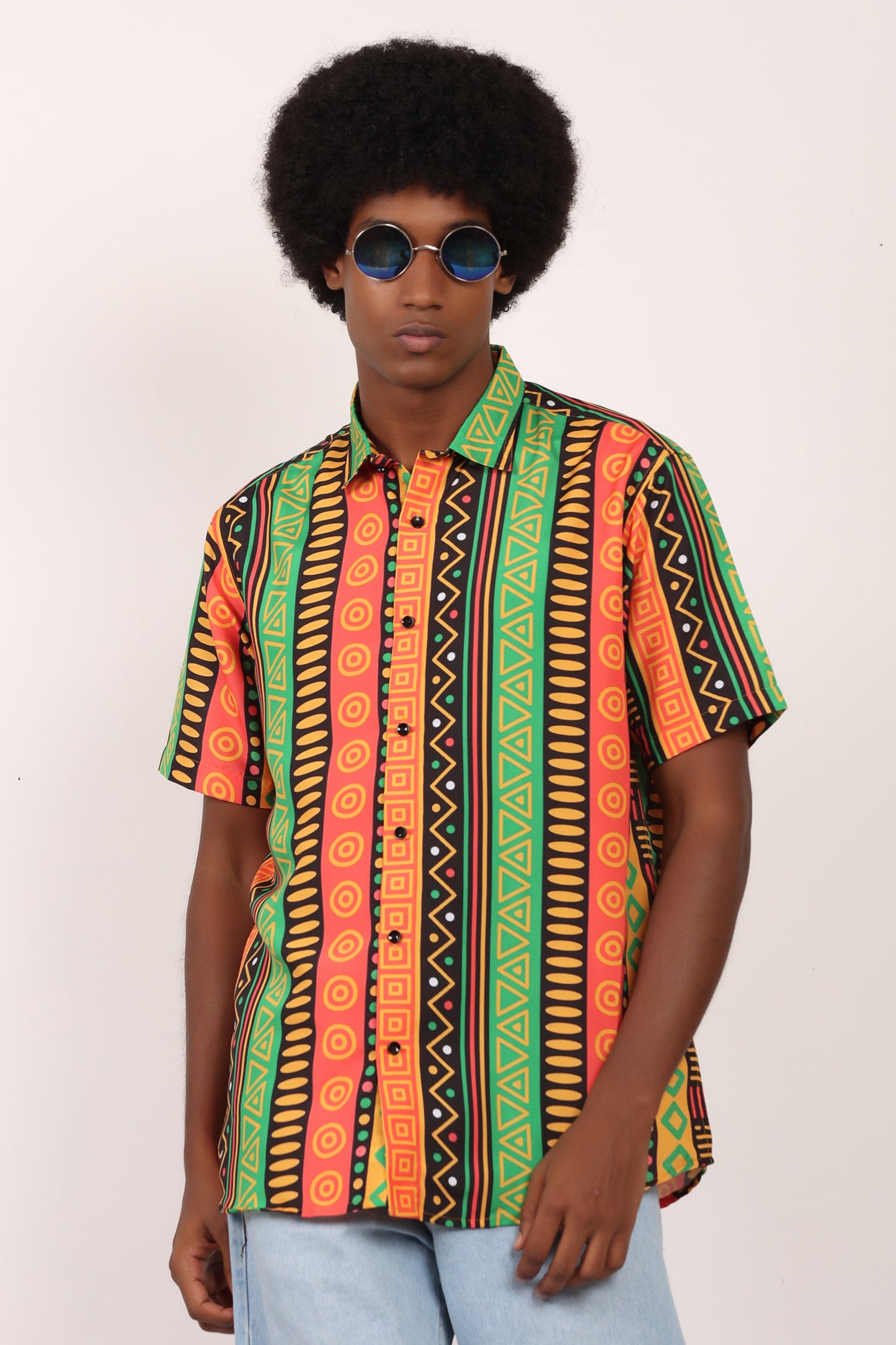 Set Conjunto Traje Afrodescendiente de 2 Piezas para Hombre (Camisa + Short) Afrocaribeño