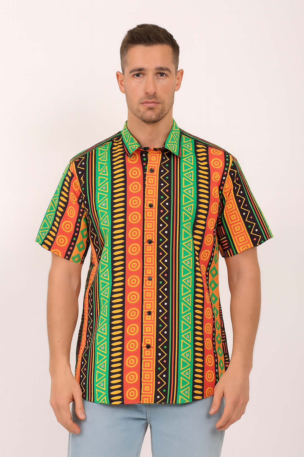 Set Conjunto Traje Afrodescendiente de 2 Piezas para Hombre (Camisa + Short) Afrocaribeño