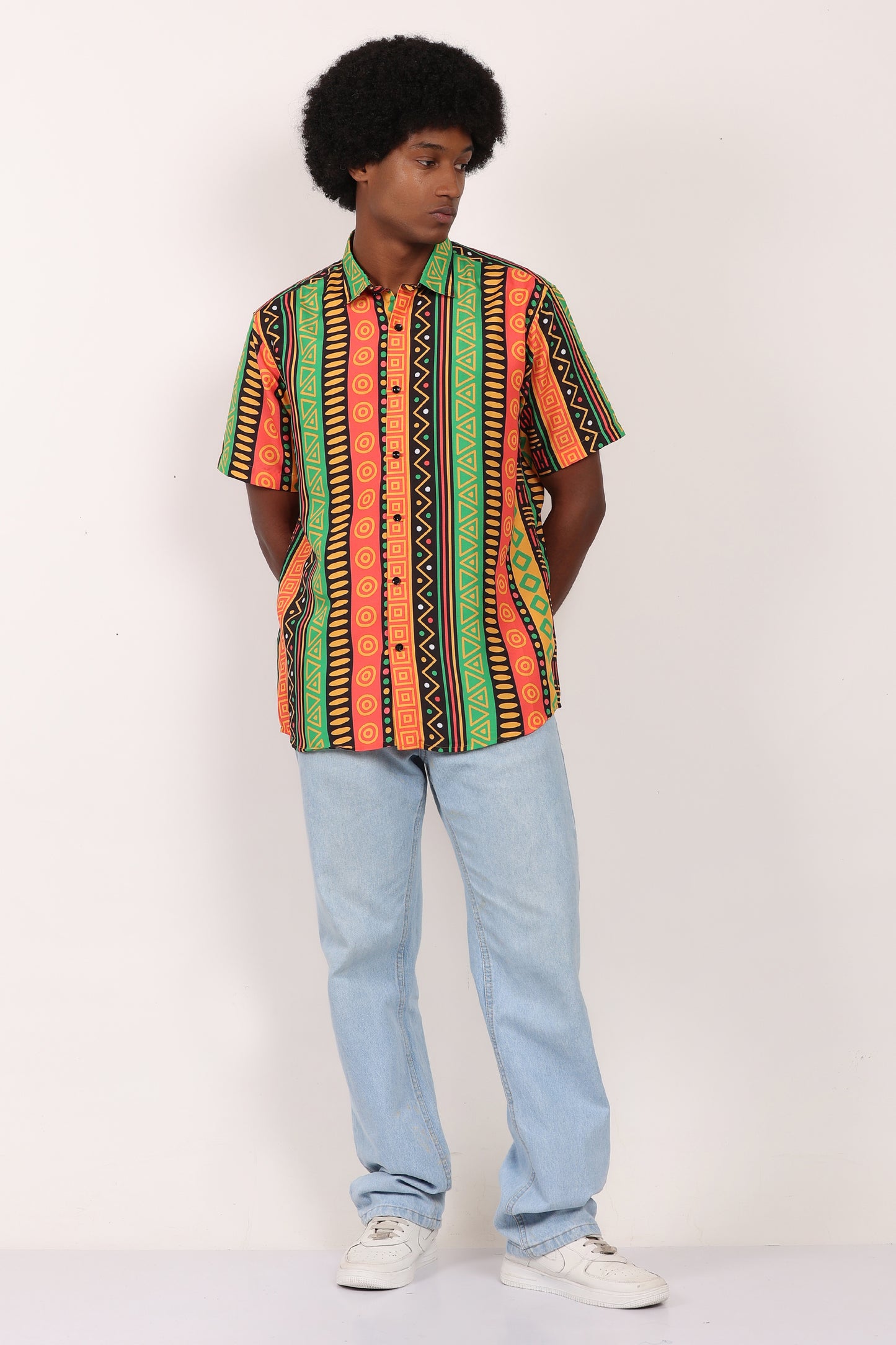 Set Conjunto Traje Afrodescendiente de 2 Piezas para Hombre (Camisa + Short) Afrocaribeño