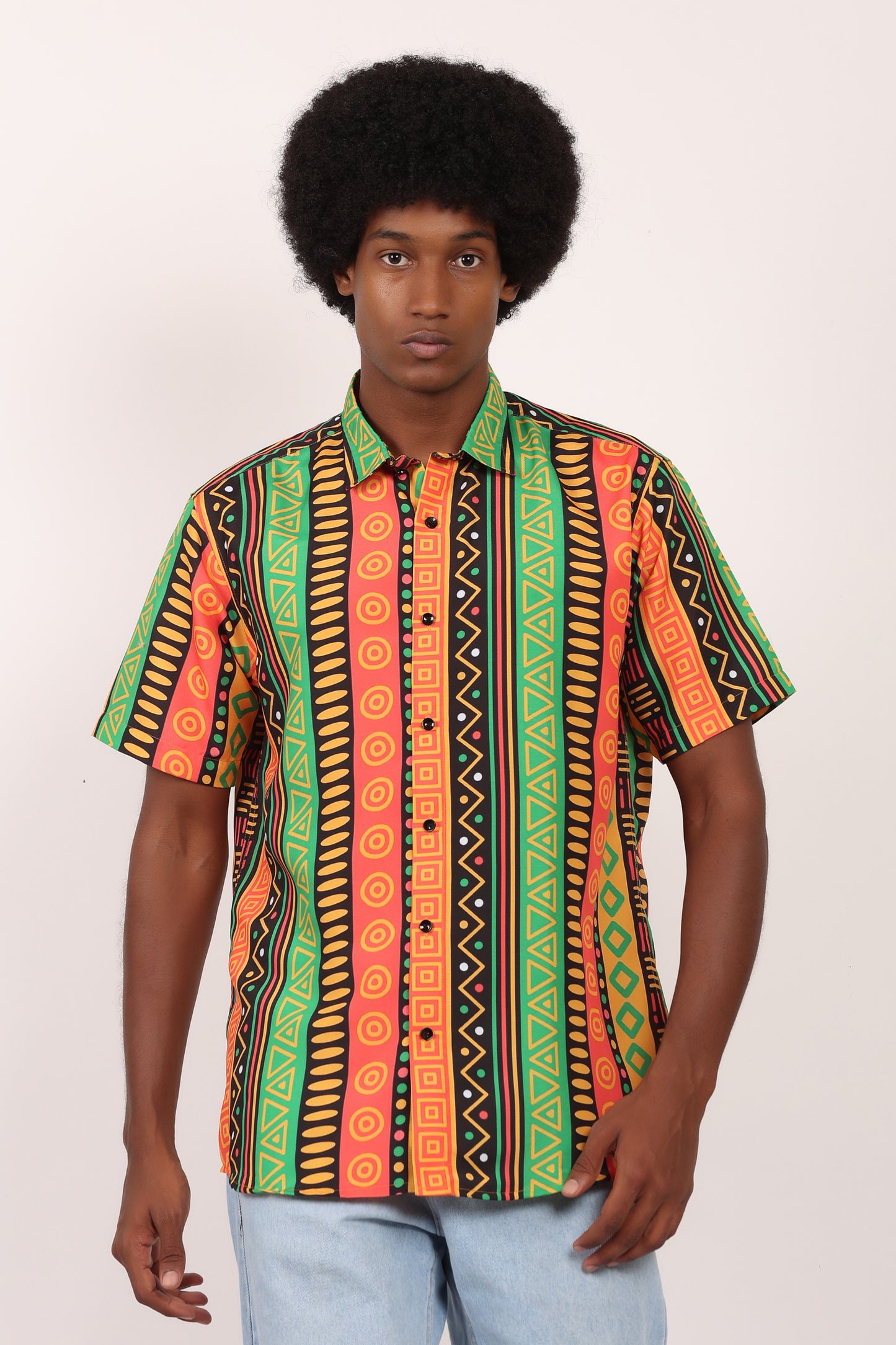 Set Conjunto Traje Afrodescendiente de 2 Piezas para Hombre (Camisa + Short) Afrocaribeño