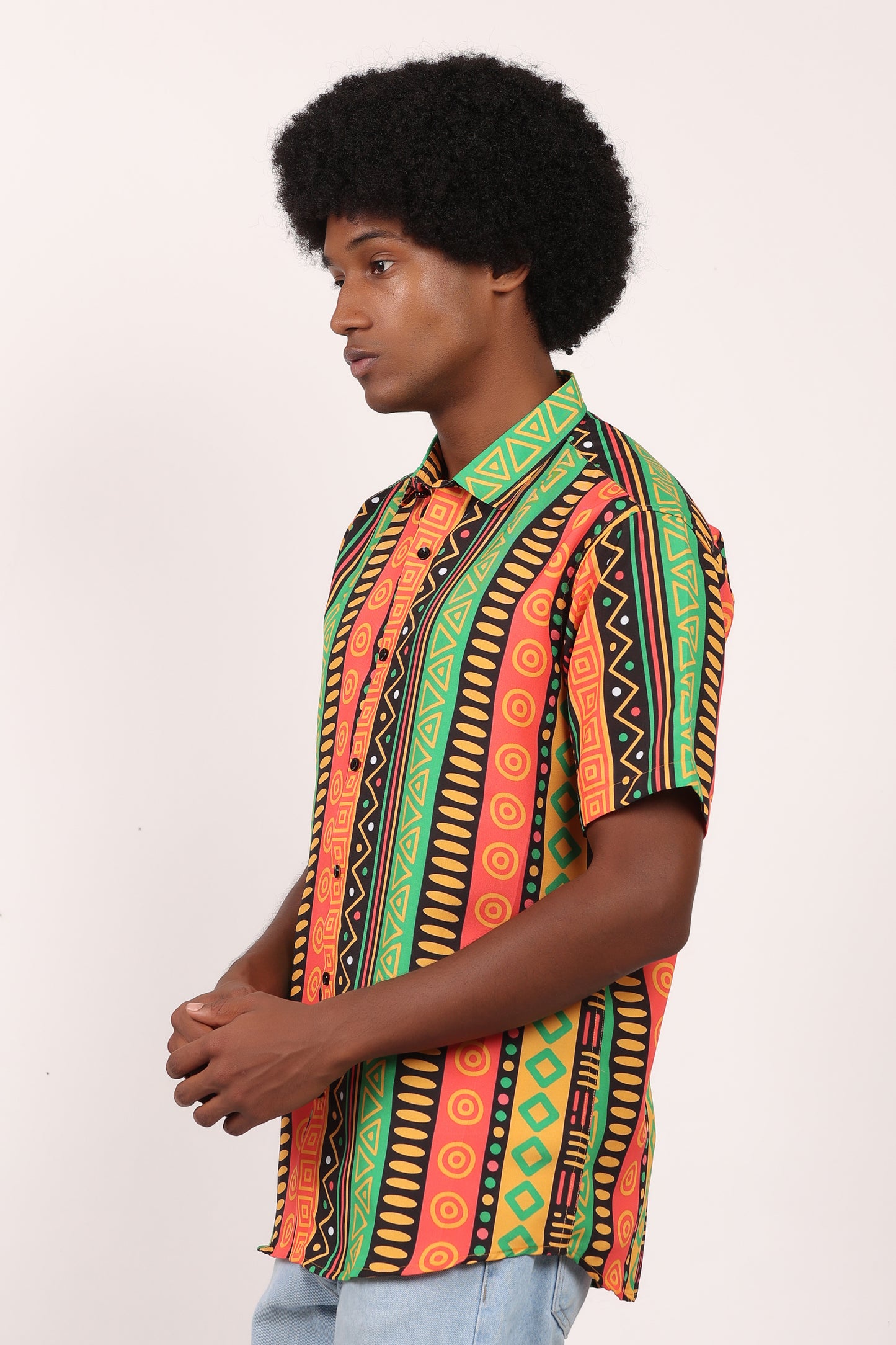 Set Conjunto Traje Afrodescendiente de 2 Piezas para Hombre (Camisa + Short) Afrocaribeño