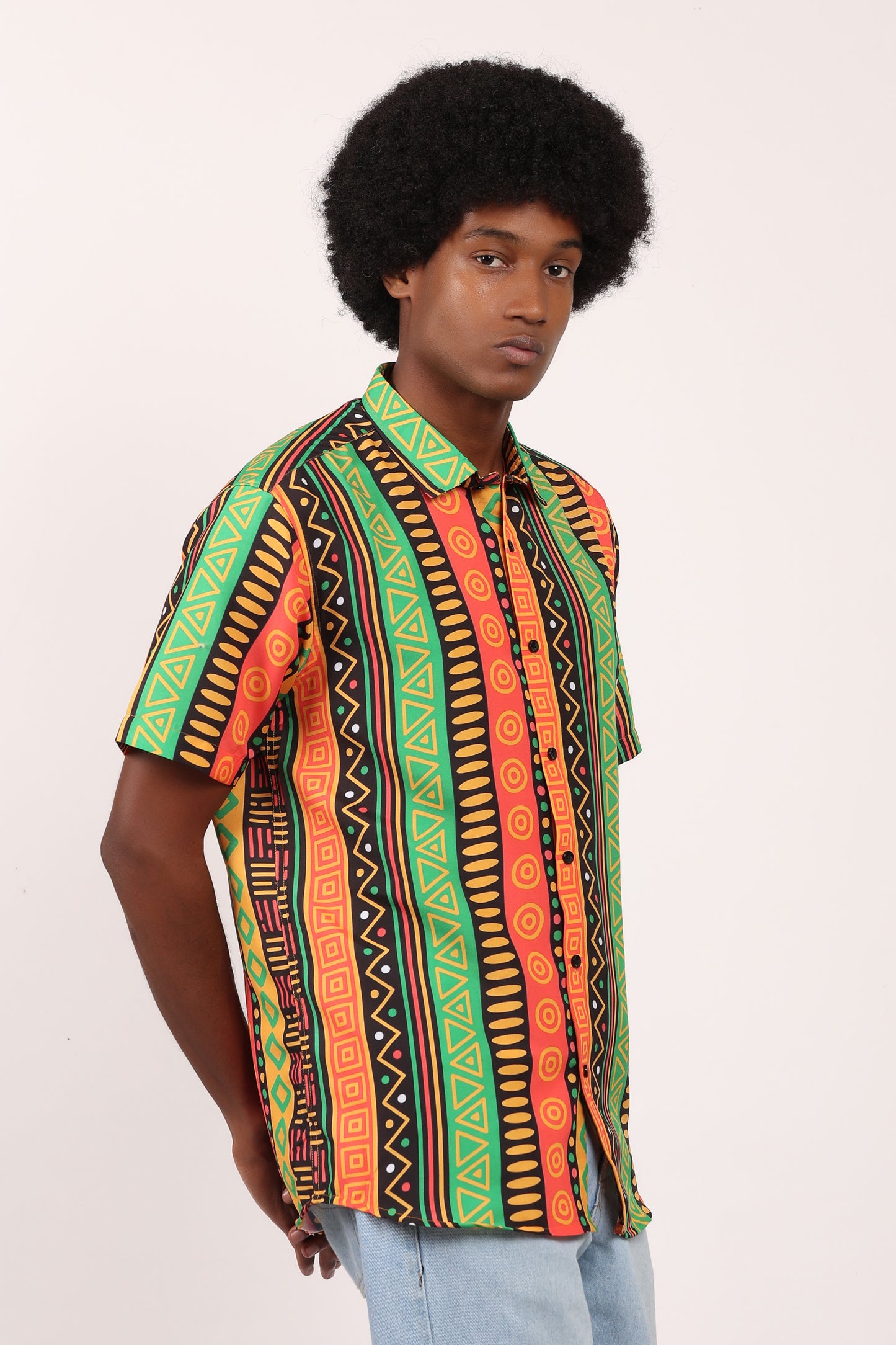 Set Conjunto Traje Afrodescendiente de 2 Piezas para Hombre (Camisa + Short) Afrocaribeño