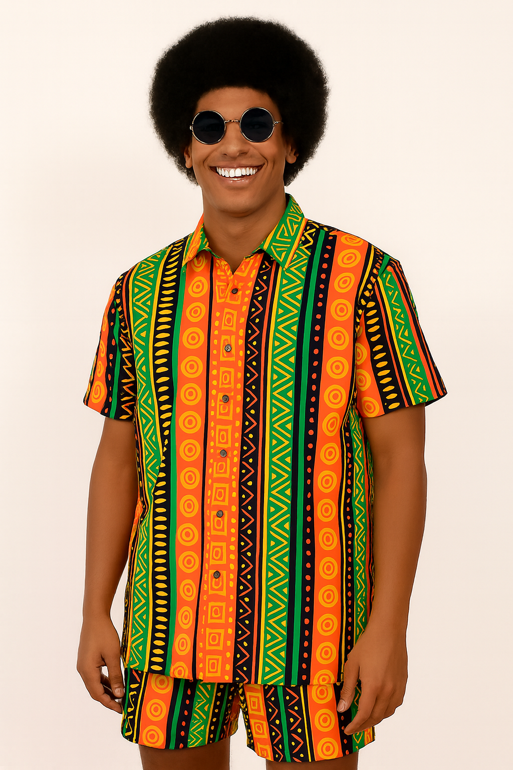 Set Conjunto Traje Afrodescendiente de 2 Piezas para Hombre (Camisa + Short) Afrocaribeño