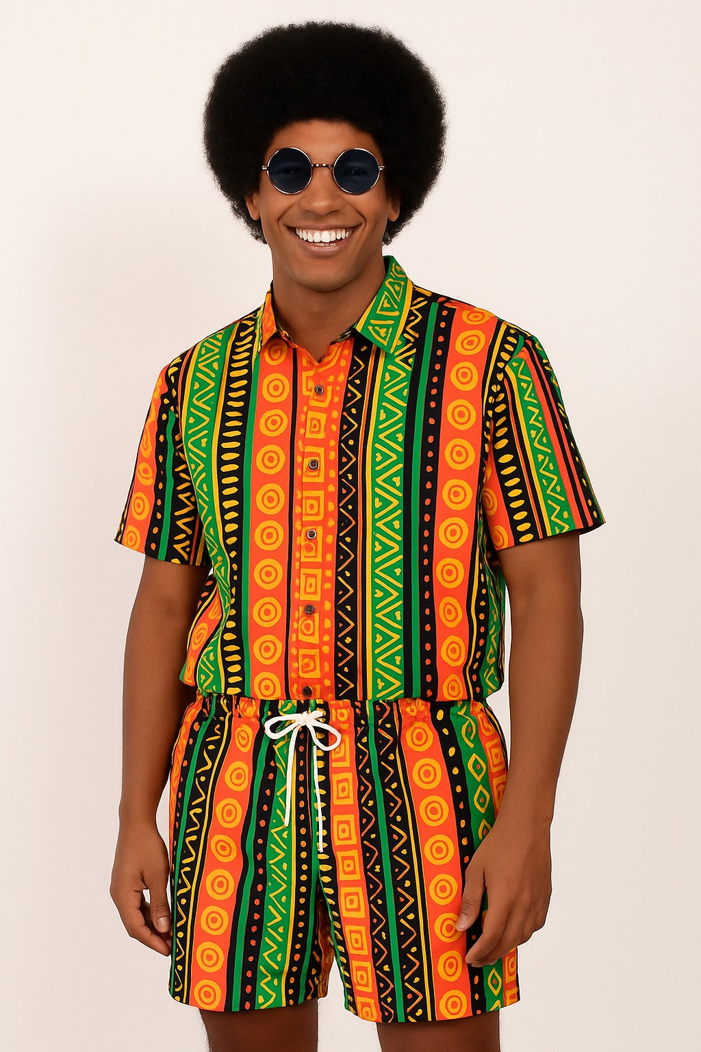 Set Conjunto Traje Afrodescendiente de 2 Piezas para Hombre (Camisa + Short) Afrocaribeño