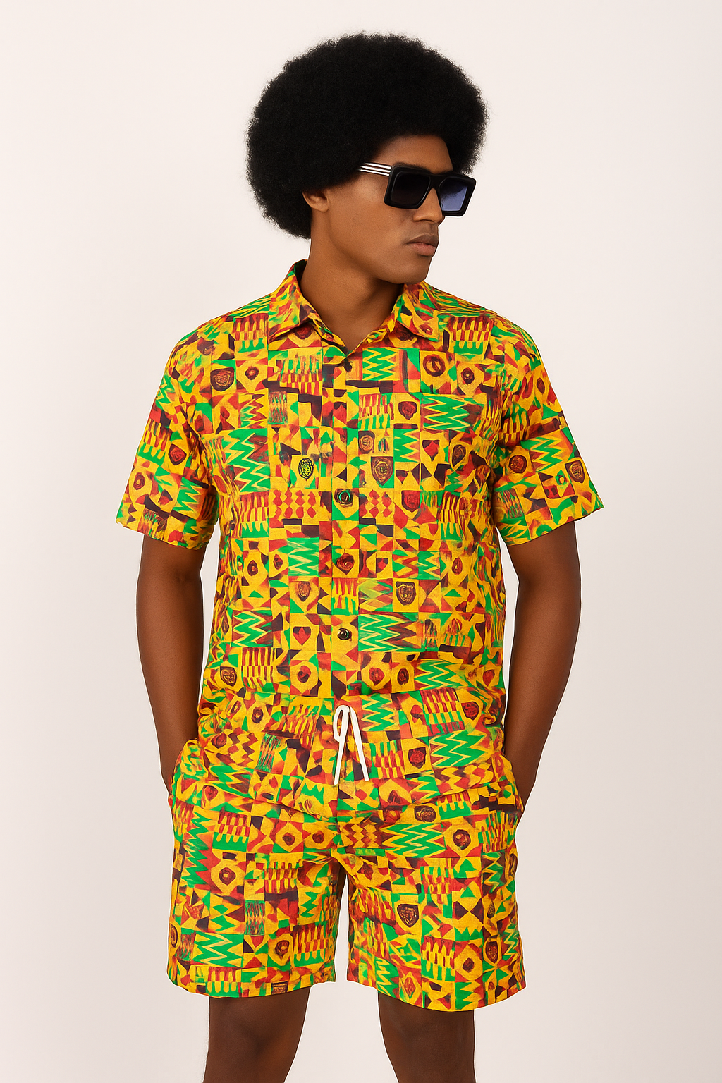 Set Conjunto Traje Afrodescendiente de 2 Piezas para Hombre (Camisa + Short) Afrocaribeño