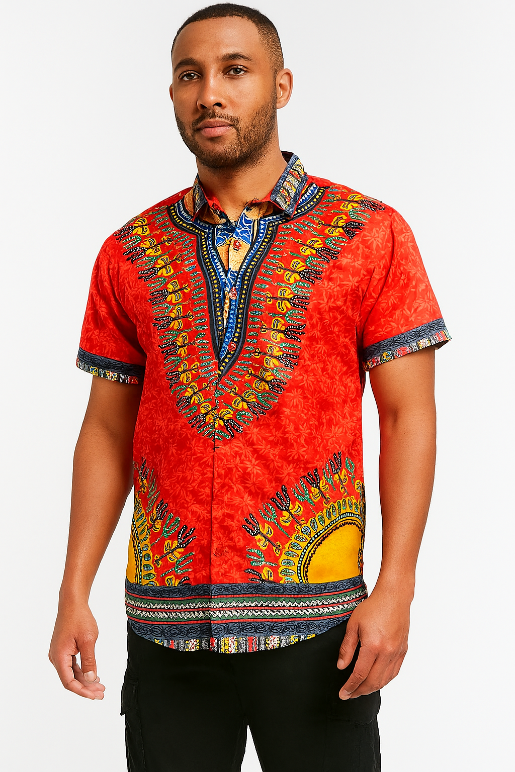 Camisa de Hombre Afrocaribeño Rojo de Botones HS402