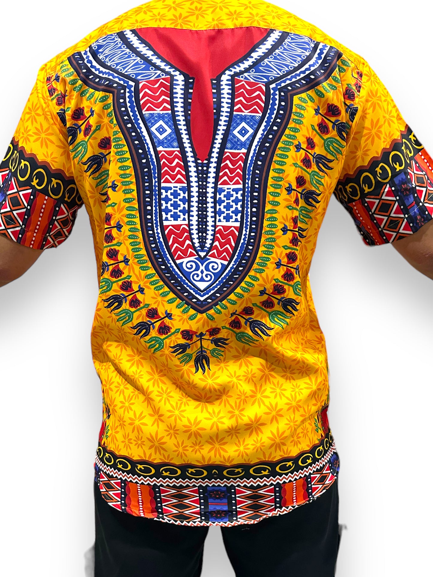 Camisa de Hombre de Botones con Estampado Afrocaribeño Amarillo