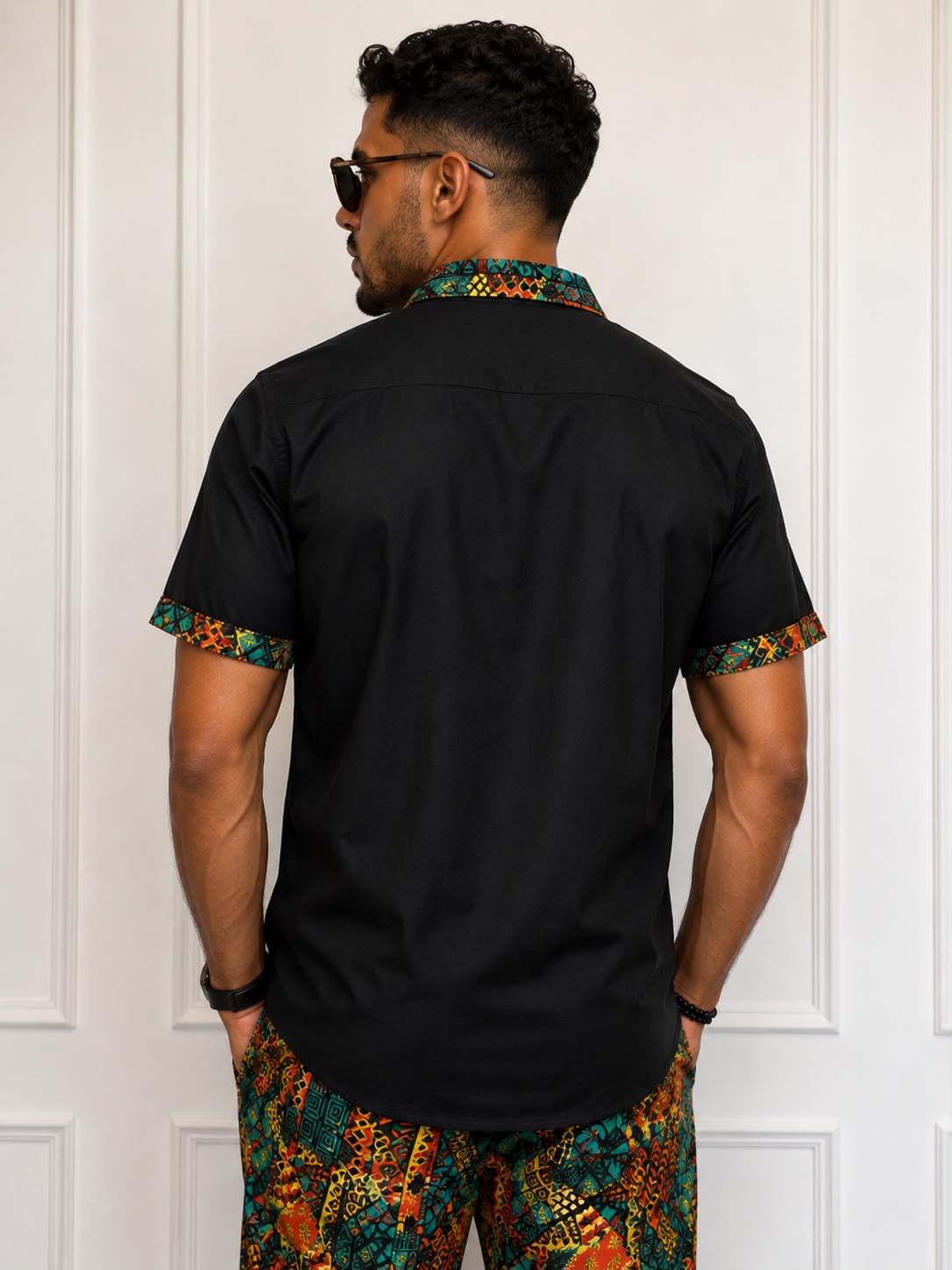 Camisa Negra de Hombre Afrocaribeño de Botones Cuello - Moda Afrodescendiente (Copia)