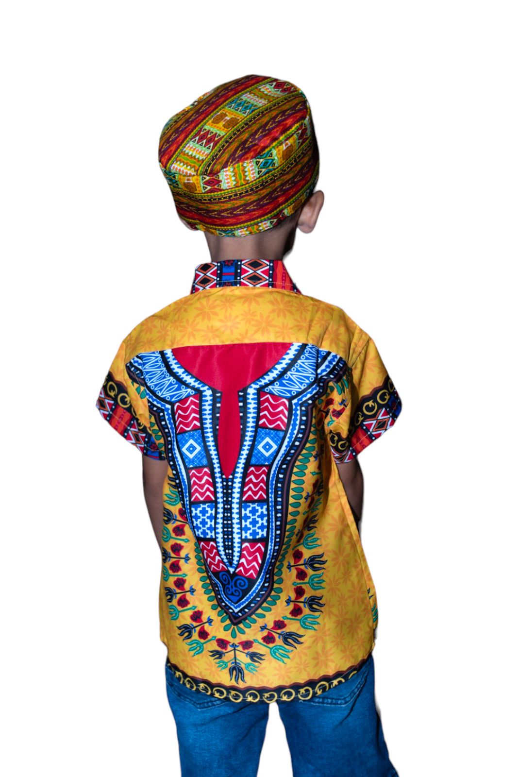 Camisa de Niño de Botones con Estampado Afrocaribeño Amarillo
