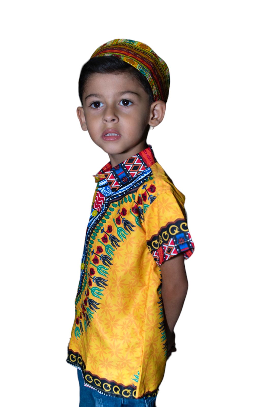 Camisa de Niño de Botones con Estampado Afrocaribeño Amarillo