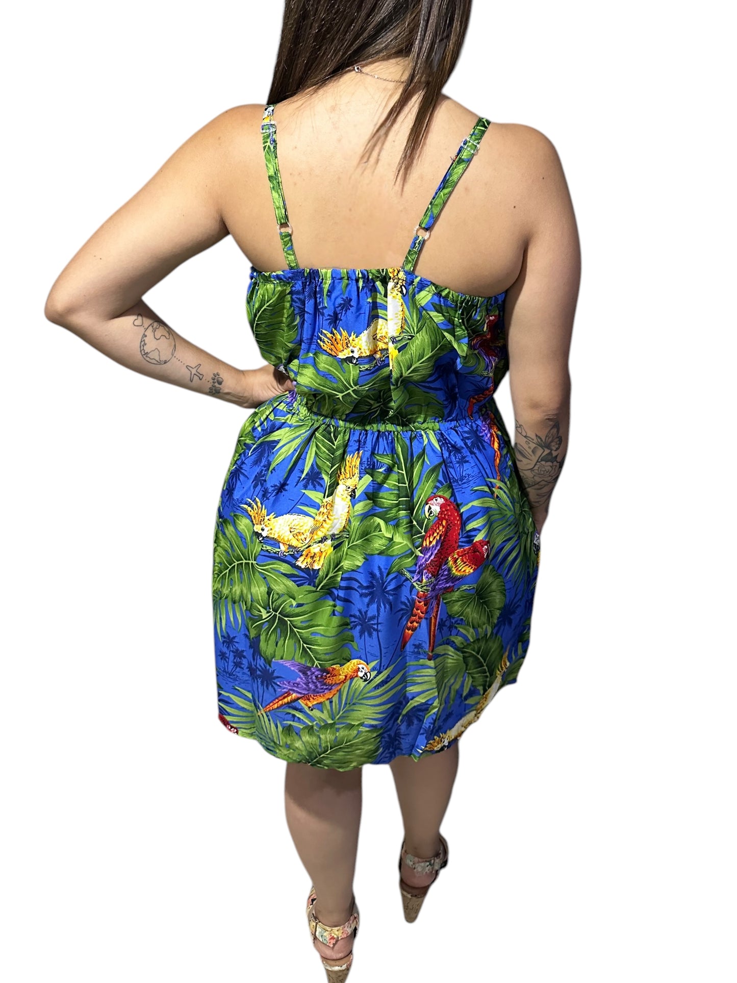 Vestido Corto de Dama Estampado Azul sin Mangas