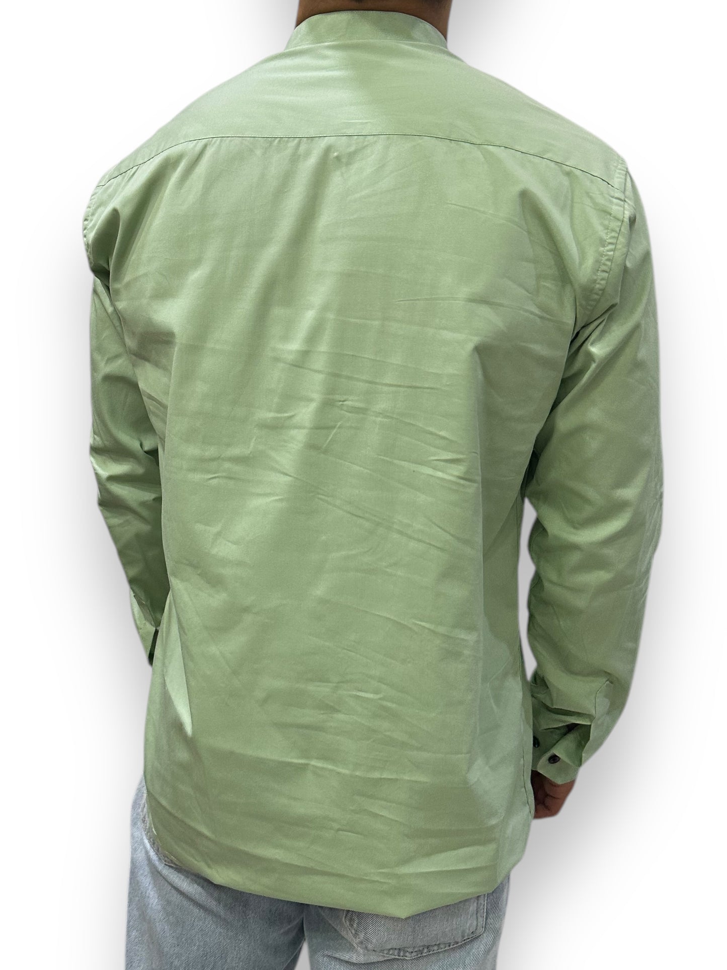 Camisa Verde Agua Hombre Mangas Largas Cuello Chino