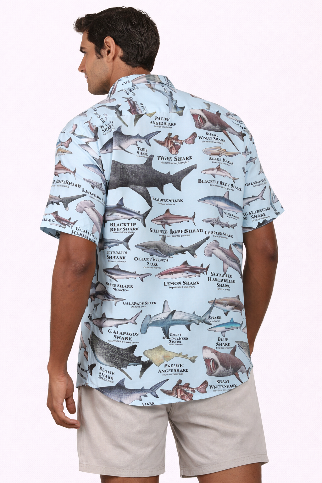 Camisa Hawaiana Playera Caribeña de Caballero Estampado Tiburones