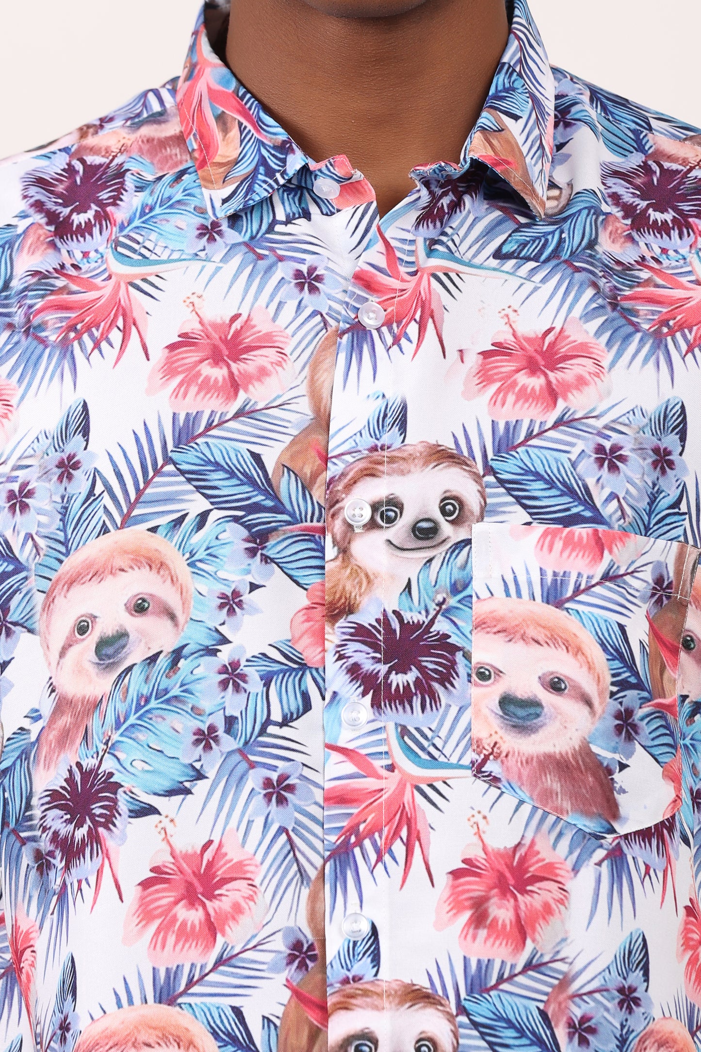 Camisa Hawaiana Playera Caribeña de Caballero Estampado Oso Perezoso Aloha
