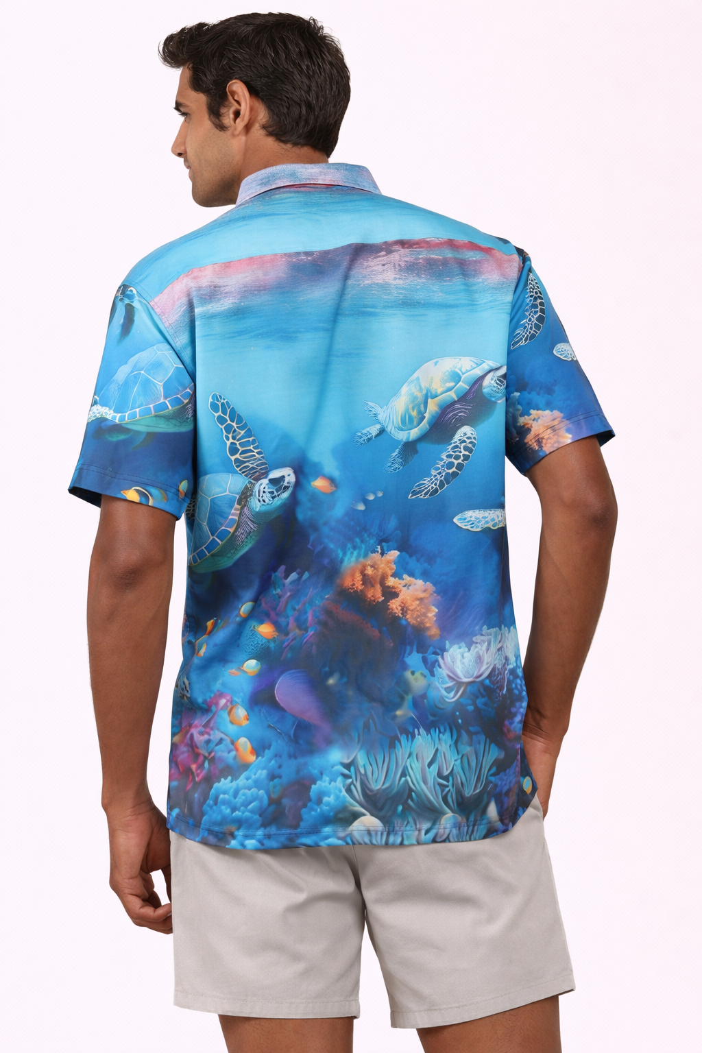 Camisa Hawaiana Playera Caribeña de Caballero Estampado Tortuga