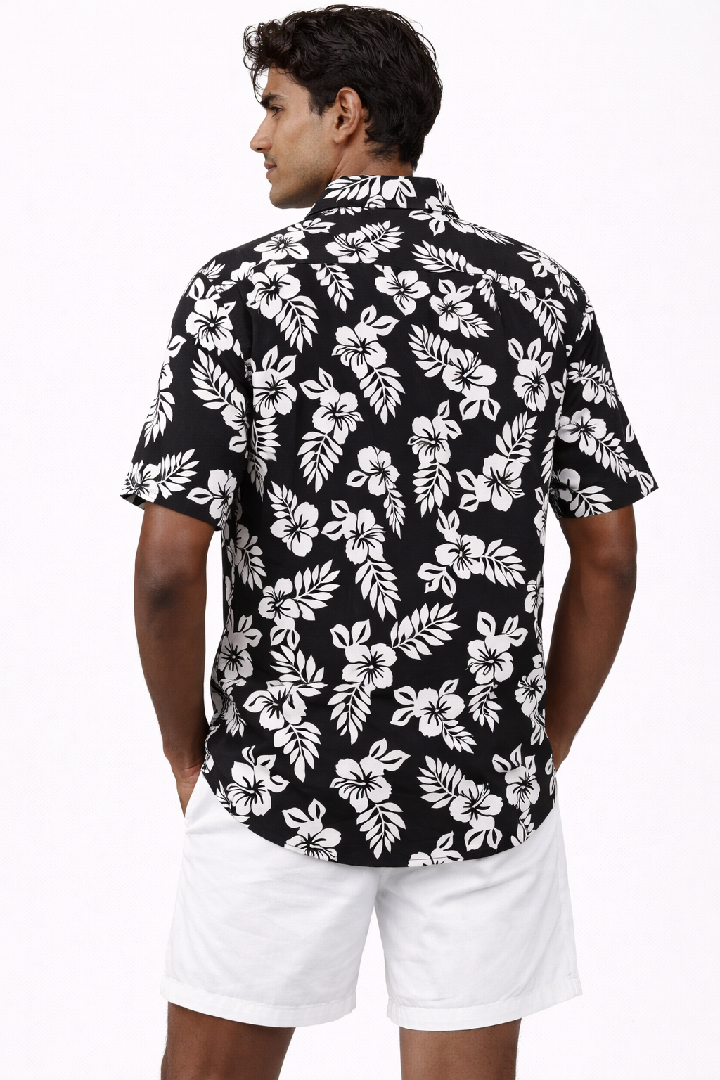 Men's Caribbean Hawaiian Beach Shirt Black with Floral Print