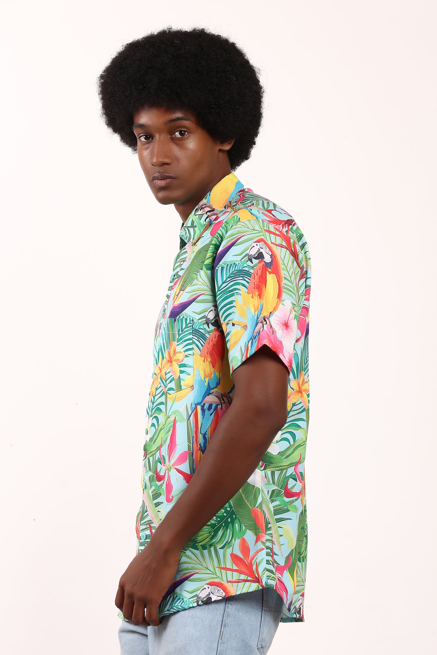 Camisa Hawaiana Playera Caribeña de Caballero Estampado Lapas Fondo Selva