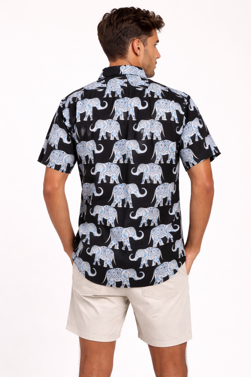 Camisa Hawaiana Playera Caribeña de Caballero Estampado Elefantes