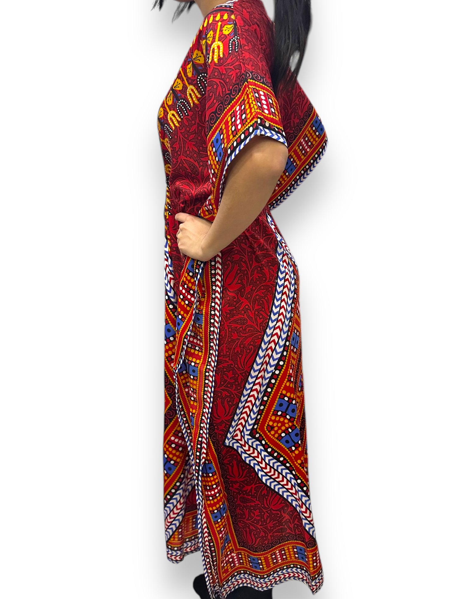 Vestido Largo Estampado Afrocaribeño Rojo