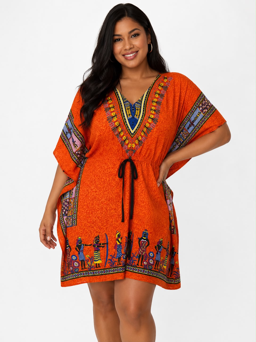Vestido Estampado Naranja Afrodescendiente de Dama