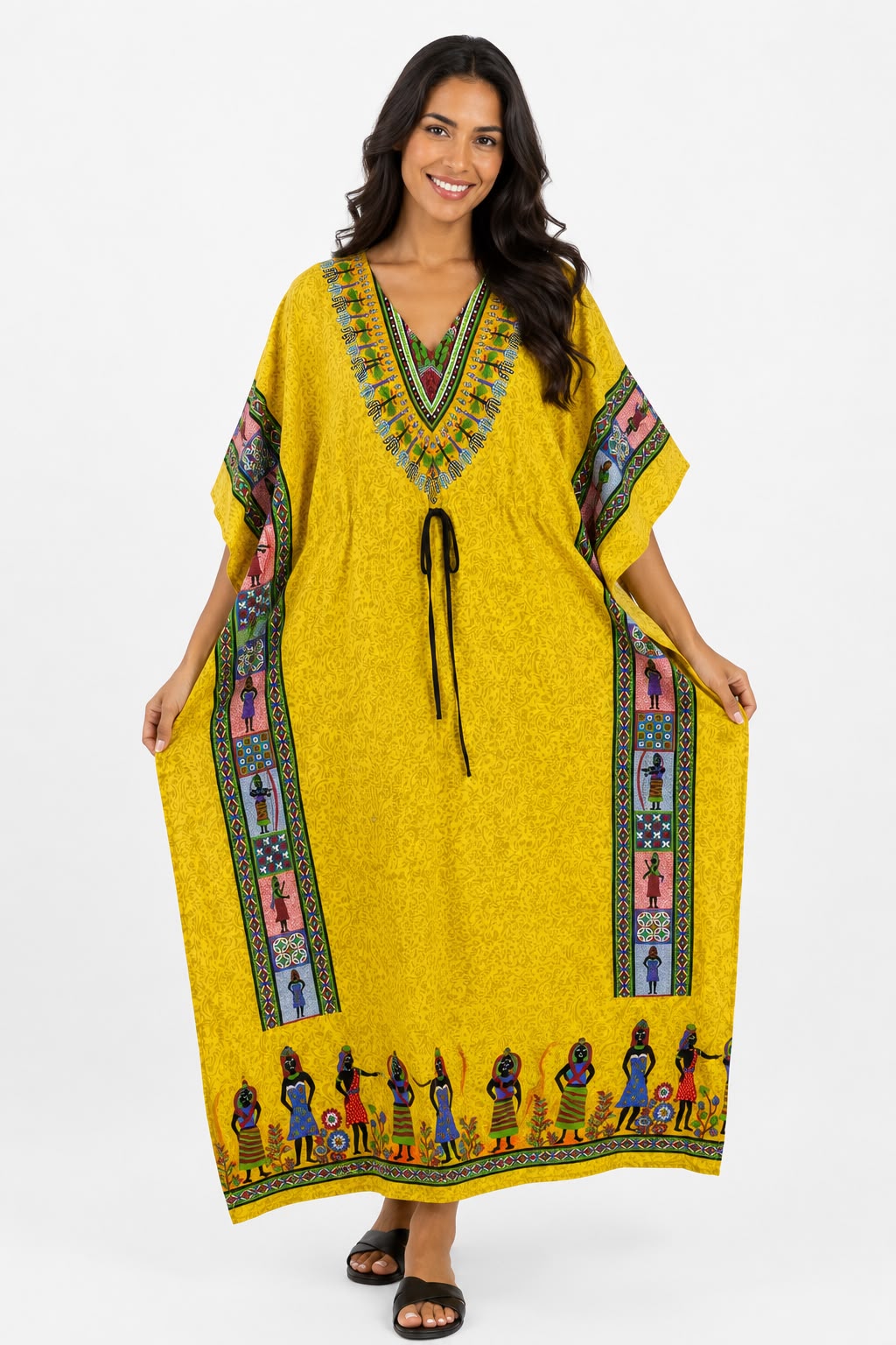 Kaftan Largo Estampado Afrocaribeño Amarillo
