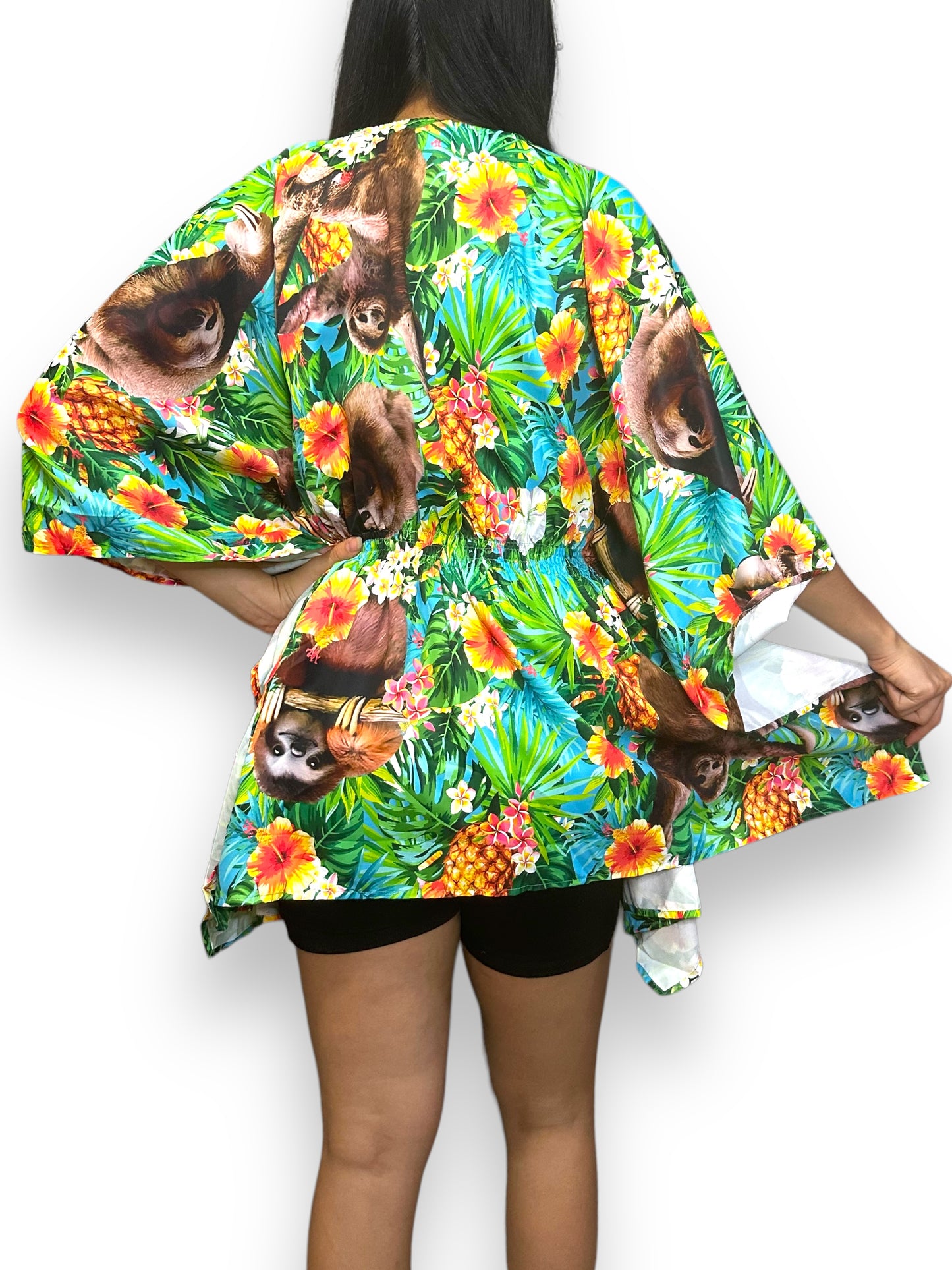 Vestido Hawaiano Corto de Dama Estampado Oso Perezoso