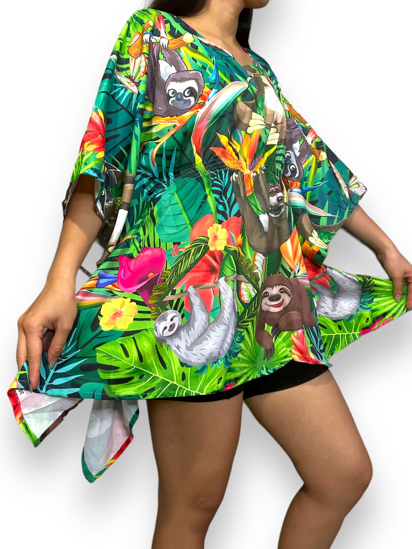 Vestido Hawaiano Corto de Dama Estampado Oso Perezoso