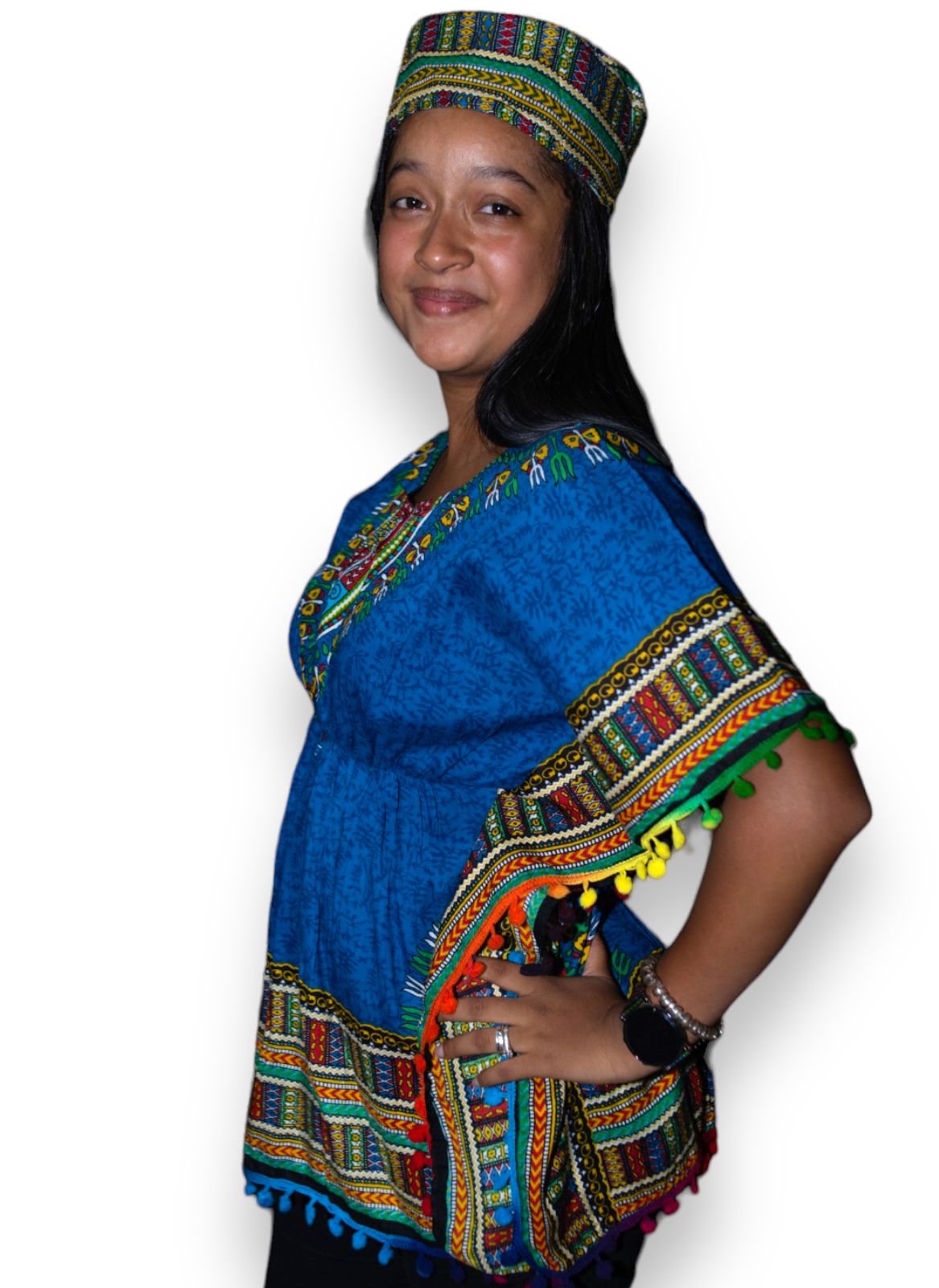 Manta Juvenil con Estampado Afrocaribeño Azul