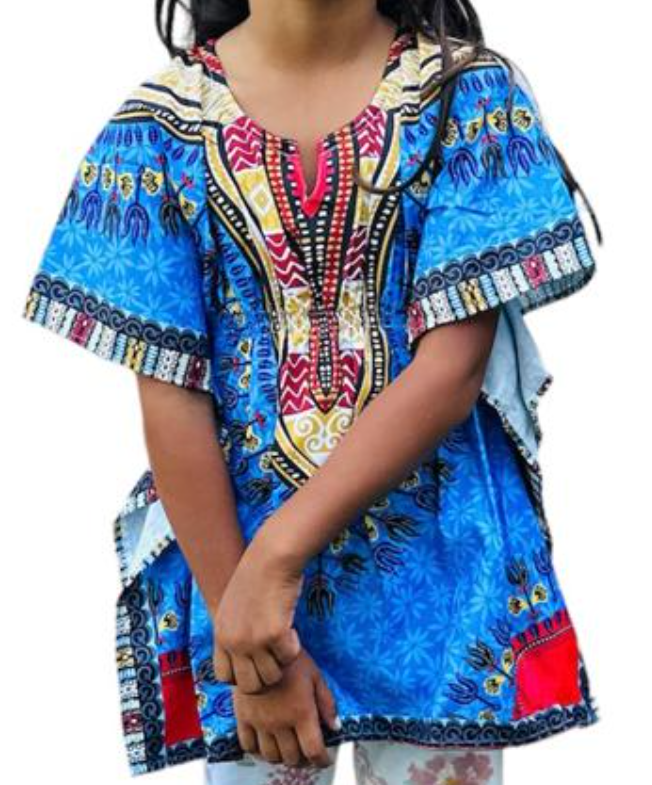 Top Manta de Niña con Estampado Afrocaribeño Azul