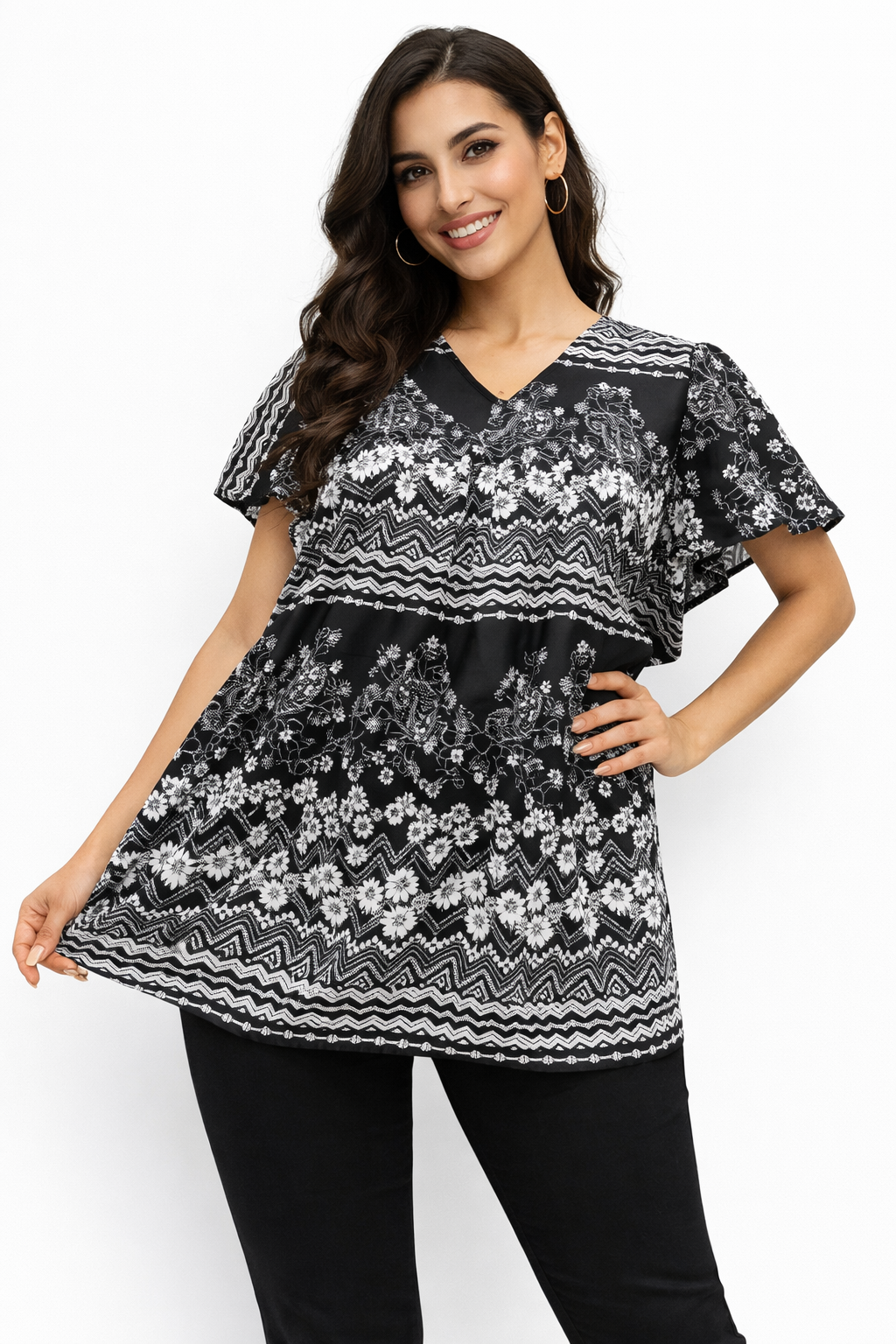 Women's Printed Top with Sleeves