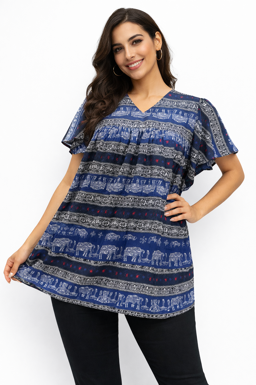 Top Blusa de Dama Estampado con Mangas