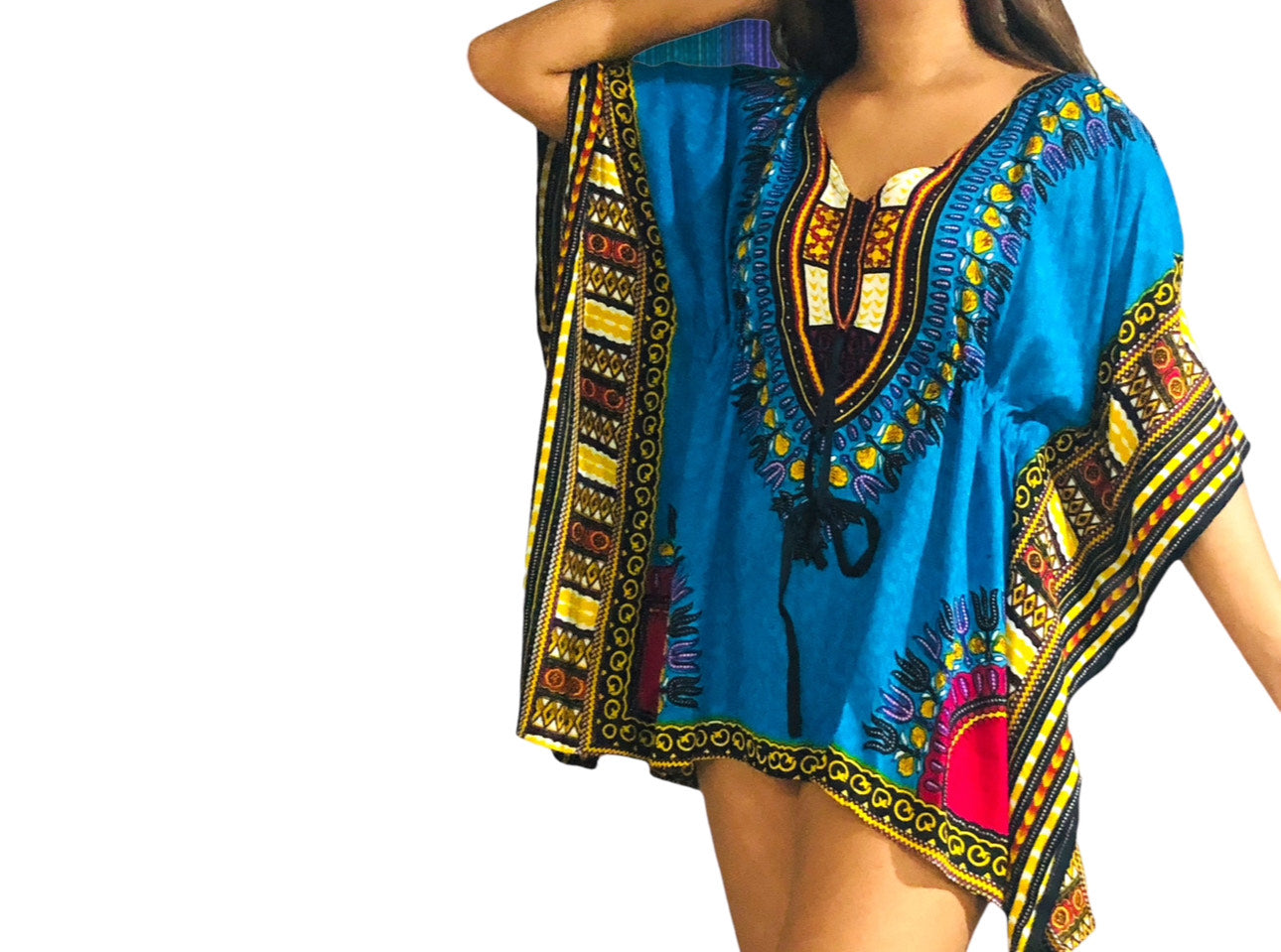 Vestido Corto de Dama con Estampado Azul afrocaribeños