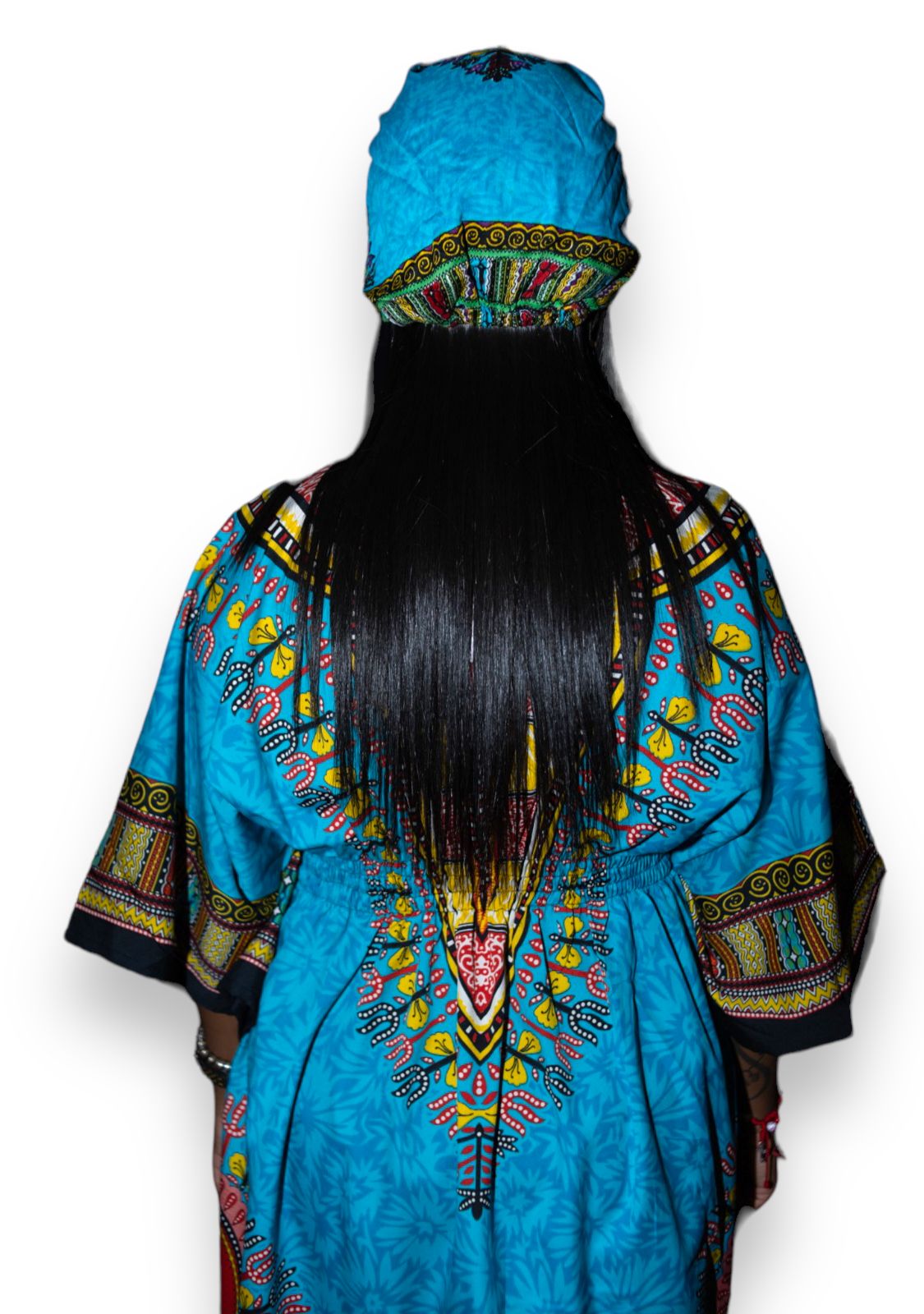 Manta de Dama con Estampado Afrocaribeño Azul Turquesa