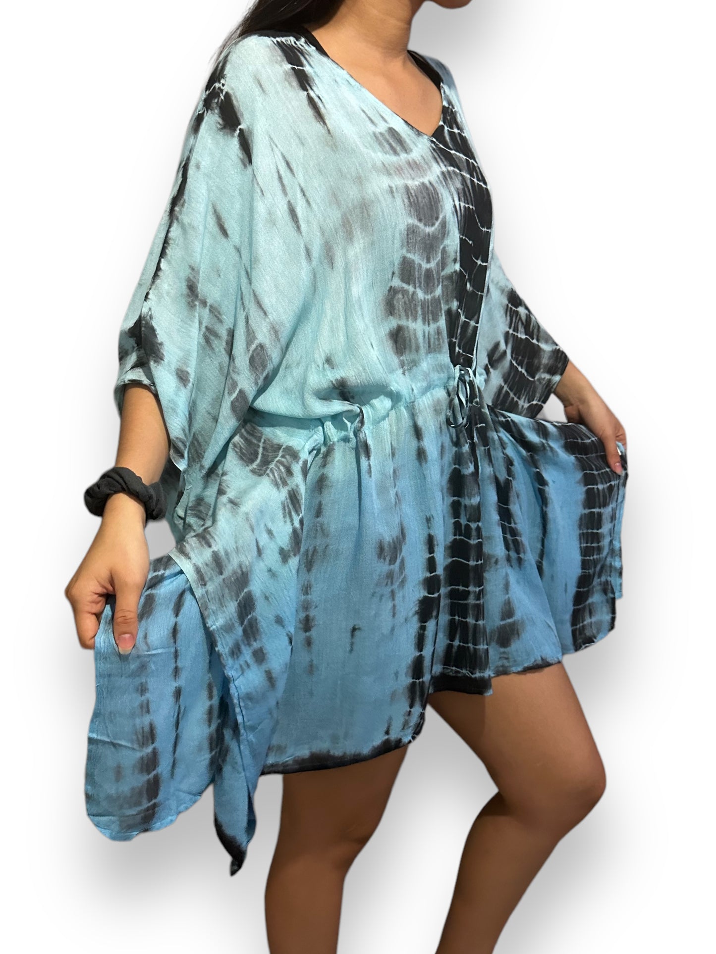 Vestido Corto de Dama Azul Veteado