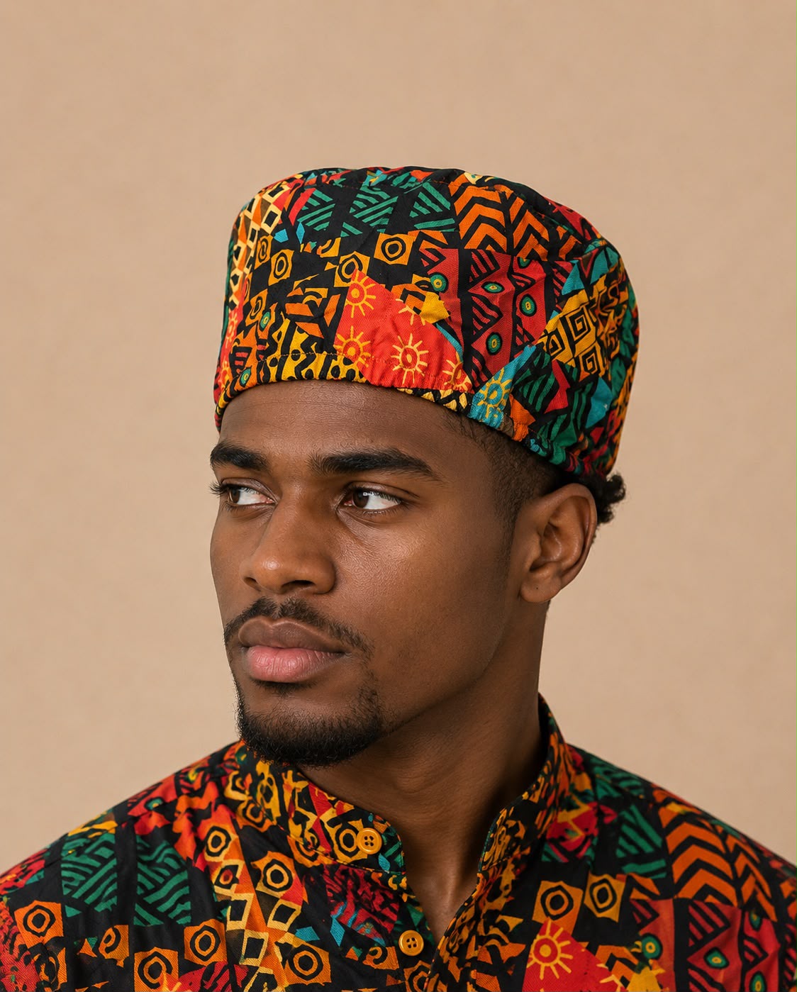 Kufi Afrocaribeño Estampado Tribal Multicolor