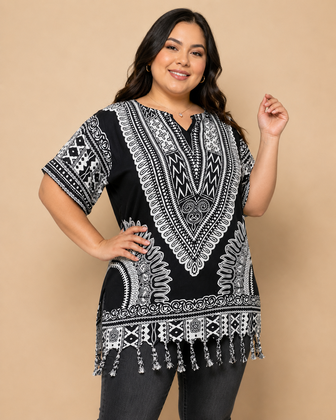 Black Afro-Caribbean Women's Blouse with Fringes