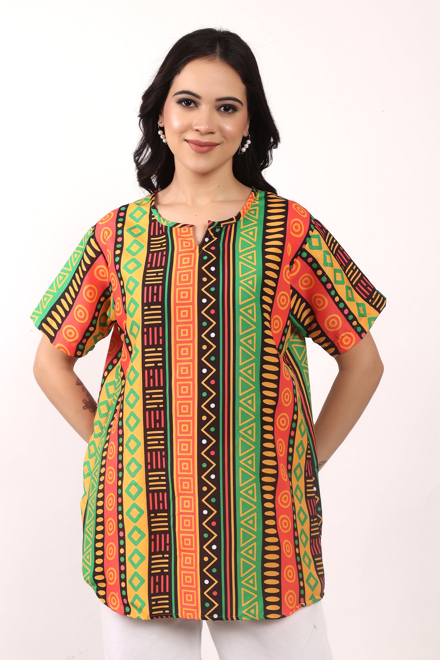 Set Traje Afrocaribeño de Dama de 3 piezas. Blusa, Short y Turbante. Celebracion Afrodescendiente Dia del Negro