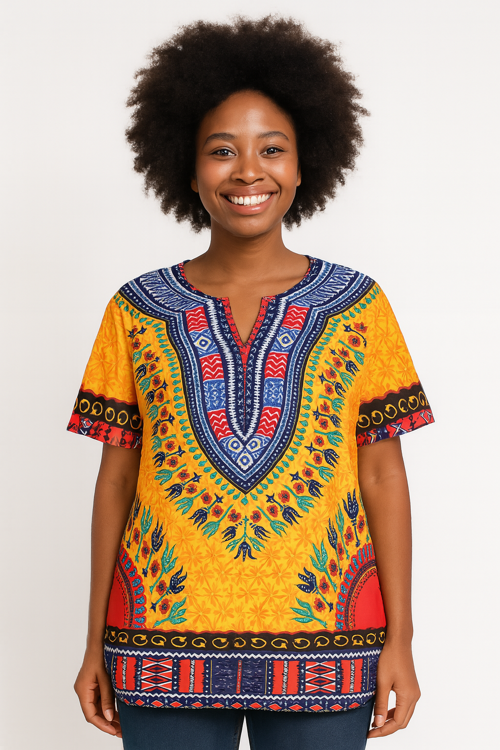 Blusa Afrocaribeña de Dama Estampado Amarillo