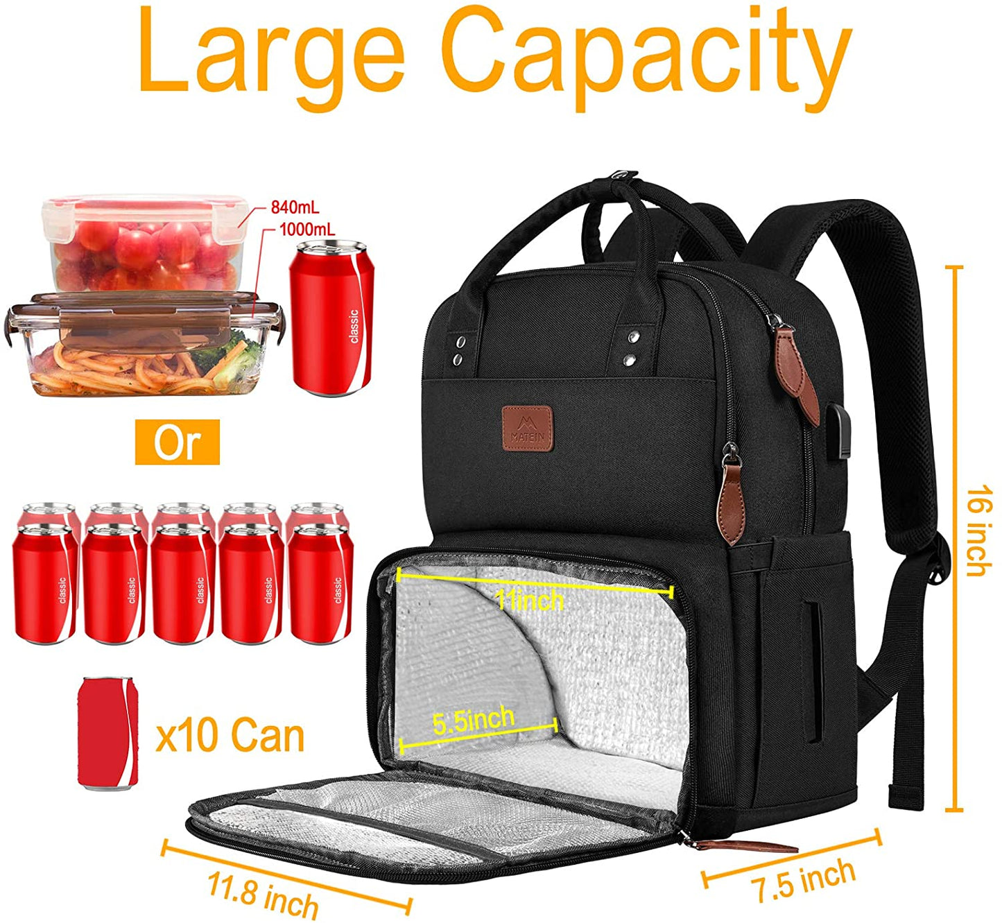 Bulto Mochila Lonchera Matein Negro 15.6 pulgadas