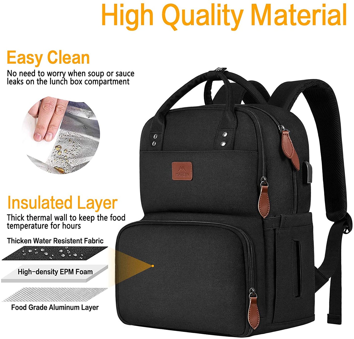 Bulto Mochila Lonchera Matein Negro 15.6 pulgadas