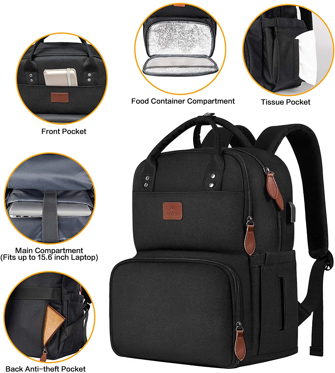 Bulto Mochila Lonchera Matein Negro 15.6 pulgadas